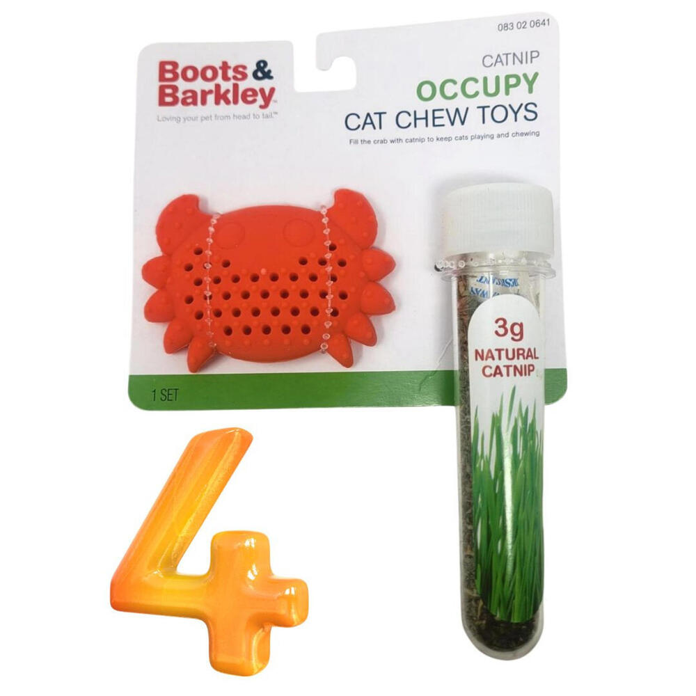 4 Pk Occupy Cat Chew Crab Toy 3 Grams Of Natural Catnip & Holder Boots & Barkley